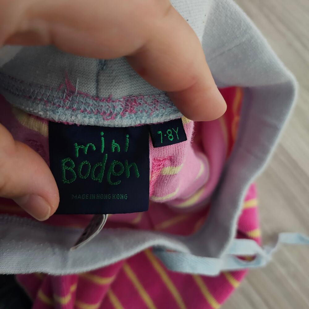 Mini Boden Pink White Stripe Terry Cloth Pants Sweatpants Casual Girls 7-8Y - Picture 5 of 6